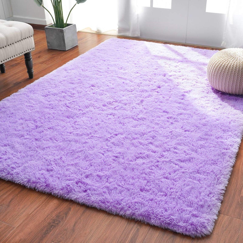 Softlife Light Purple Area Rug for Bedroom, Fluffy Shag Plush Rugs for Living Room Girls, Shaggy Throw Soft Fuzzy Small Kids Carpet for Dorm Bedside Ultra Cozy Non-Slip Indoor Decor, 4x5.3 Feet - Image 1